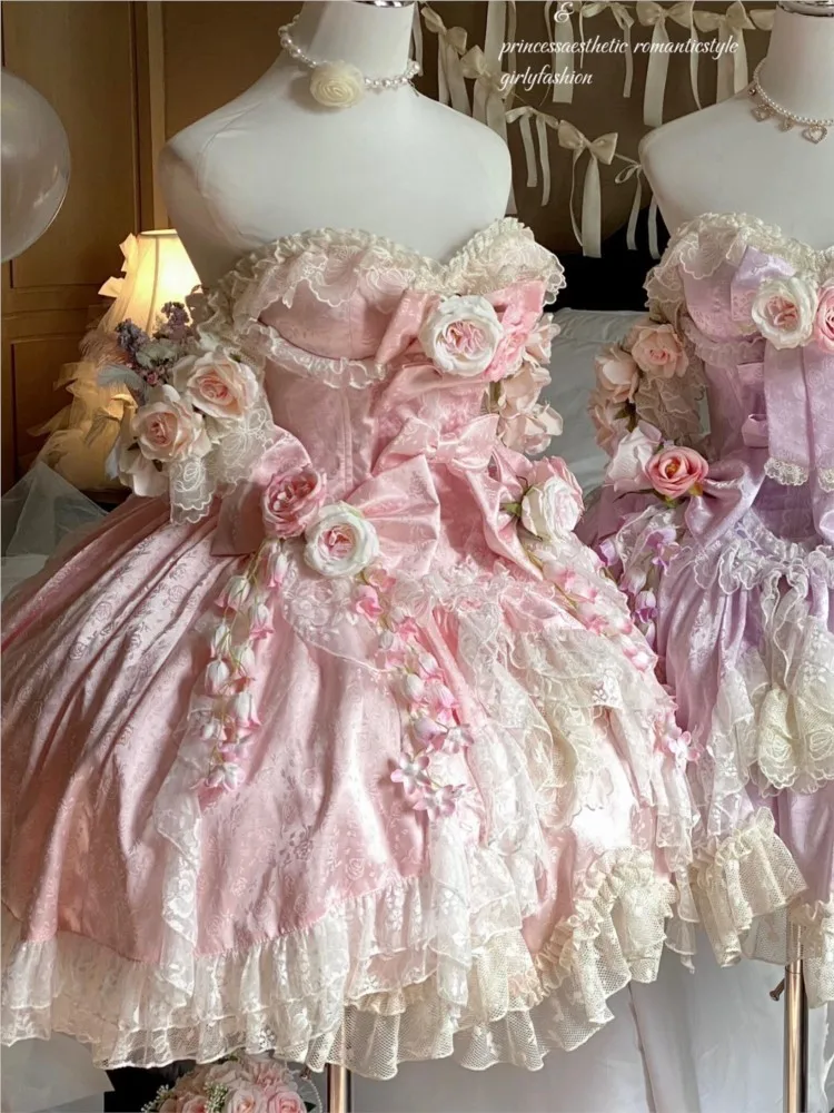 Pink sweet style student day coming-of-age ceremony daily light luxury dress