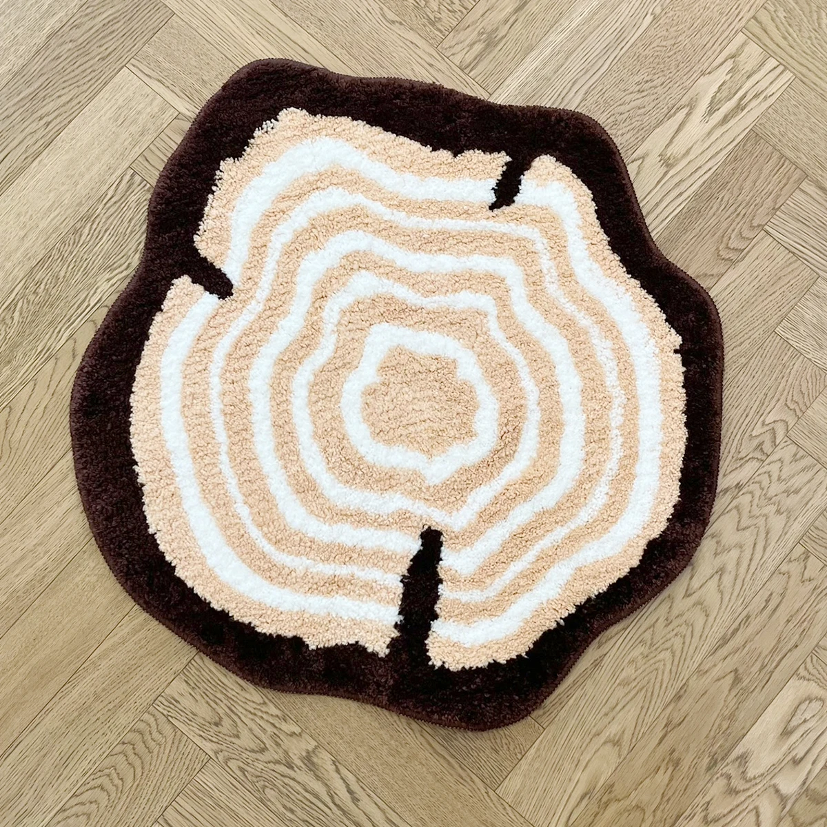 Round Tree Stump Tufted Rug Fluffy Bedroom Rug Irregular Cartoon Kid Room Classic Washable Playmat Carpet Bathroom Foot Pad Mat