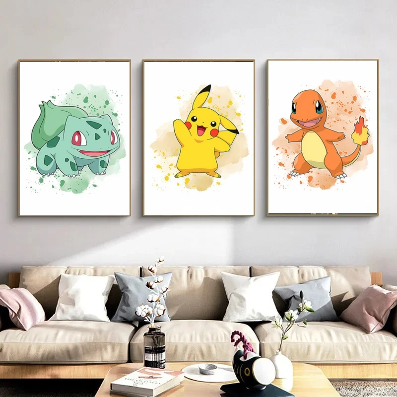 Pintura de obra de arte en lienzo, Pokémon, Pikachu, decoración de dormitorio de niños, pinturas, impresiones modulares, figuras de acción para niños