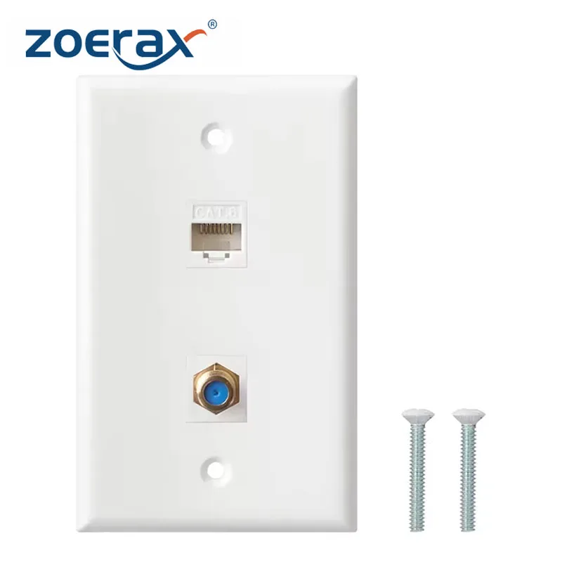 ZoeRax Ethernet Coax Wall Plat, 2-Port/3-Port Cat6 Keystone Jack Coupler and Gold Plated RG6 Keystone Jack Insert Wall Plate