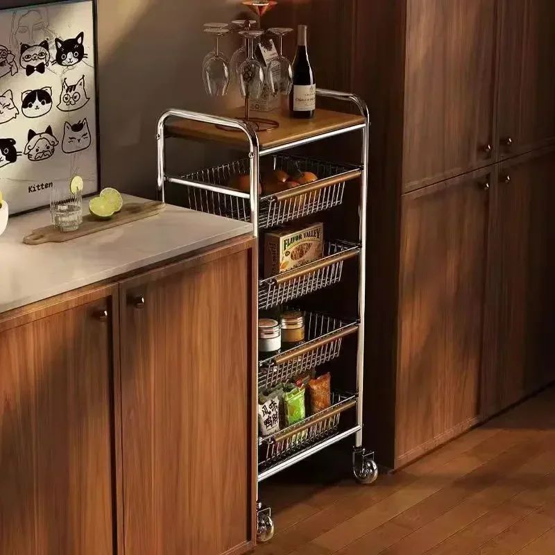 Middle Metal Trolley Serving Cart Household Dining Room Storage Shelf Partition Move Snacks Storage Narrow Shelves Bar