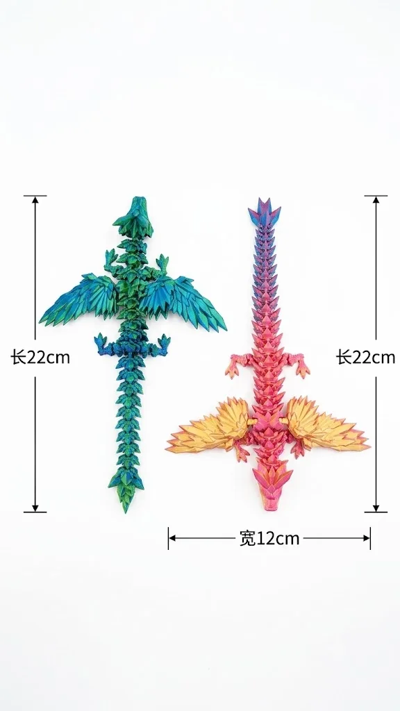 3D Printed Flexible Crystal Dragon Articulated Winged Flying Dragon Silk Gradient Anti-Stress Model Gift
