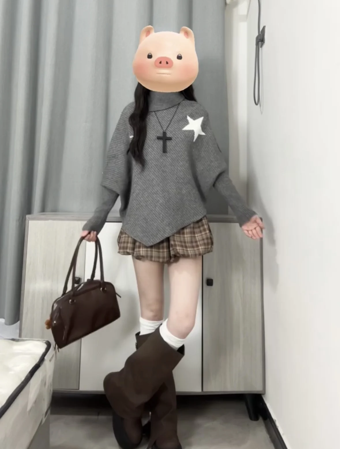 

Loose High Collar Star Embroidery Sweater Coat Women's Autumn Winter New Sle Irregular Design Knitted Long Sve Top