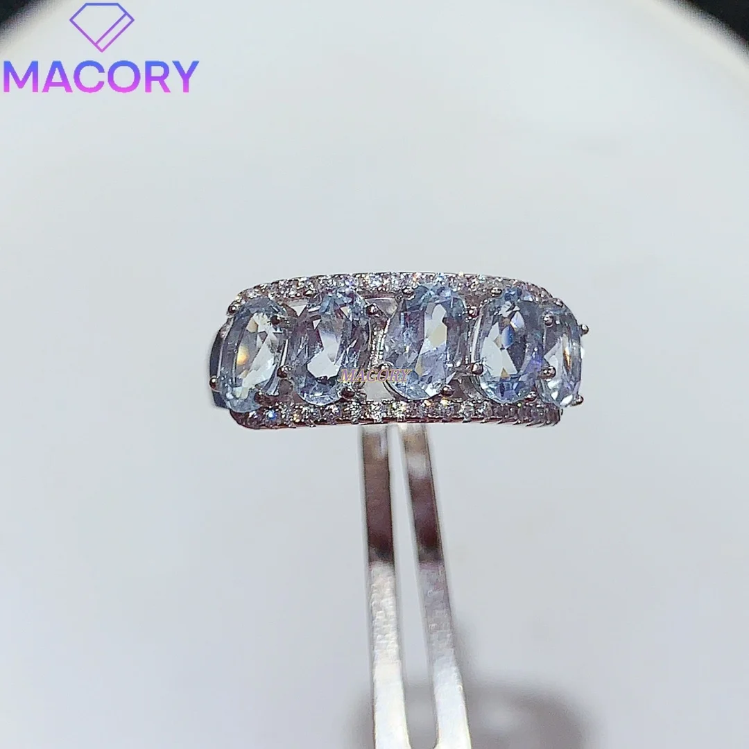 S925 silver inlaid natural aquamarine ring for women, fashionable and youthful new design, bright and clear color