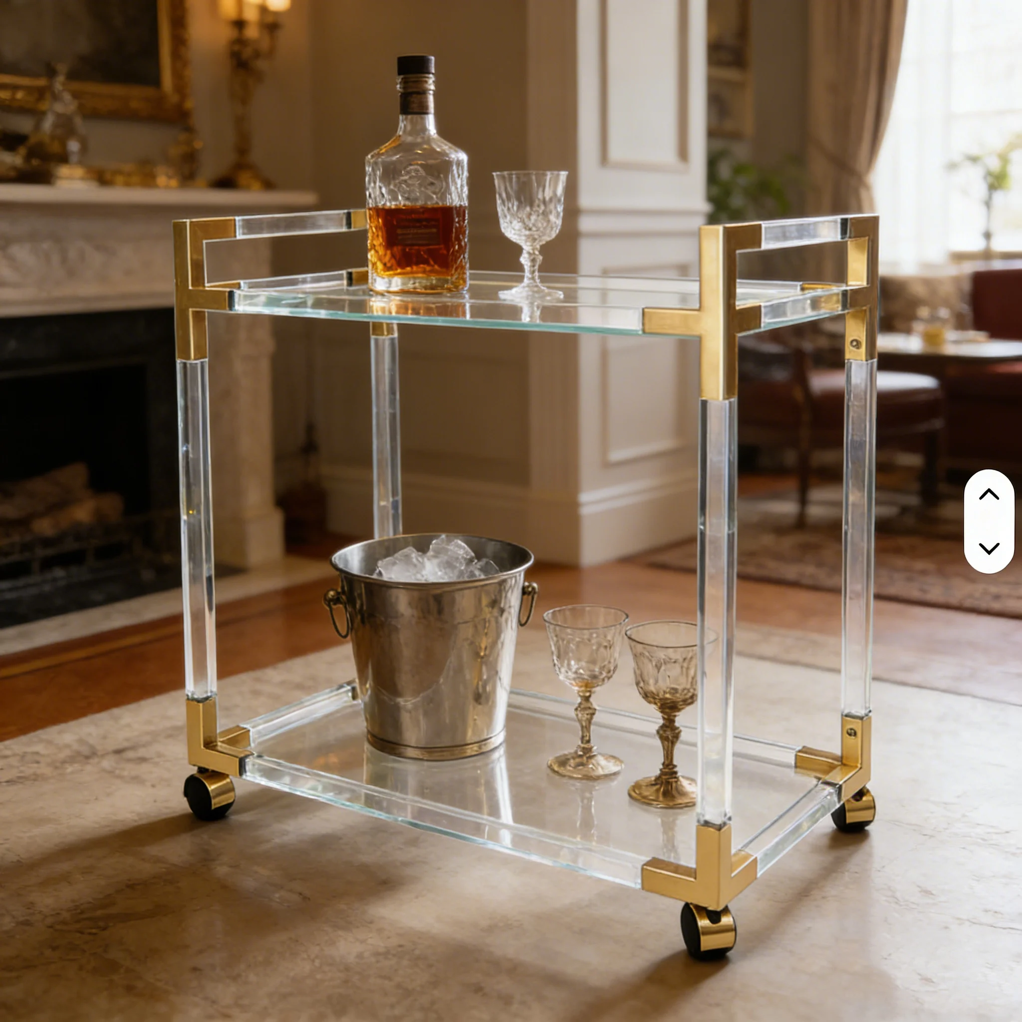 Luxury Modern Eco-Friendly Durable 4-Wheel Multi-Purpose Service Cart Acrylic Trolley For Hotel Restaurant Home Use