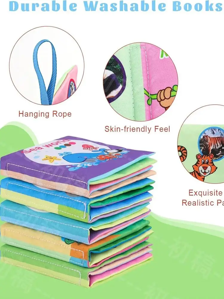 Waschbares Baby-Stoffbuch-Set - BPA-freie Knister-Sensorikspielzeuge mit Beißringen & Mehrstrukturierten Seiten für 0-12 Monate alte Säuglinge – Detail 7