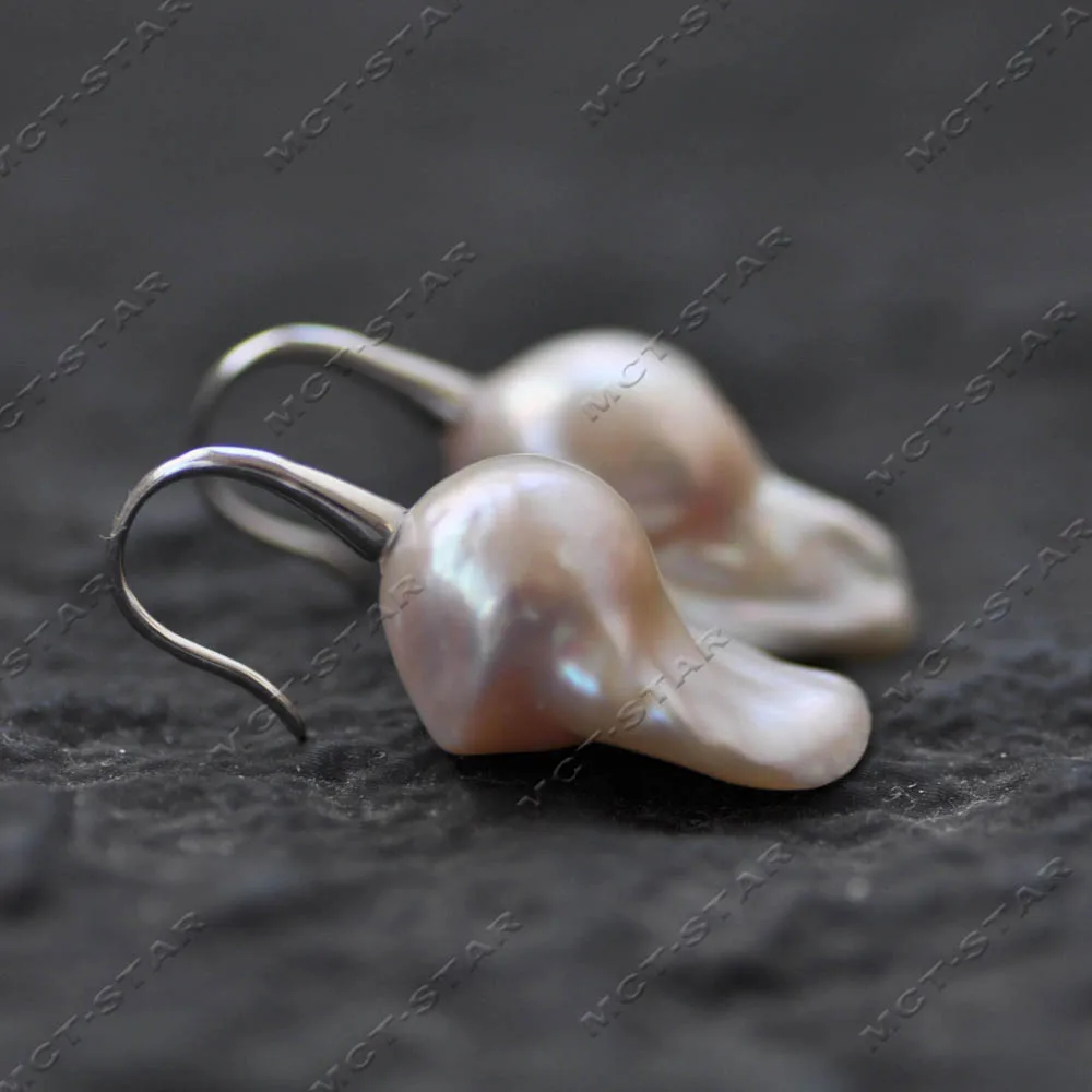 

Z14626 925silver Hook 24mm White Baroque Reborn Keshi Pearl Dangle Earring