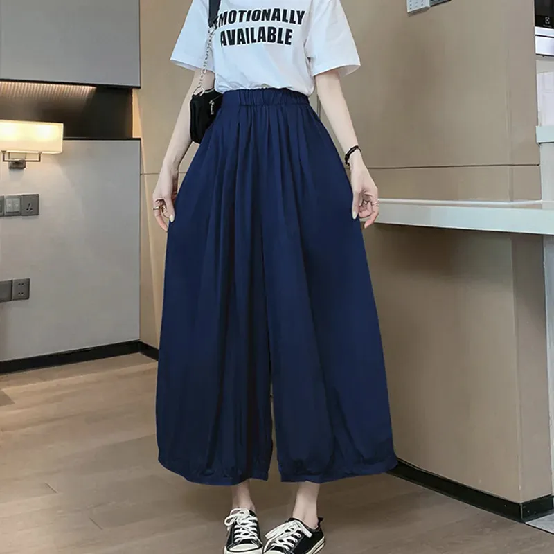 2023 Spring Summer Eight Lantern Pants Female Fashion Wide-Leg Pants Women\'s High Waist Loose Pants Elastic Waist Pantskirt