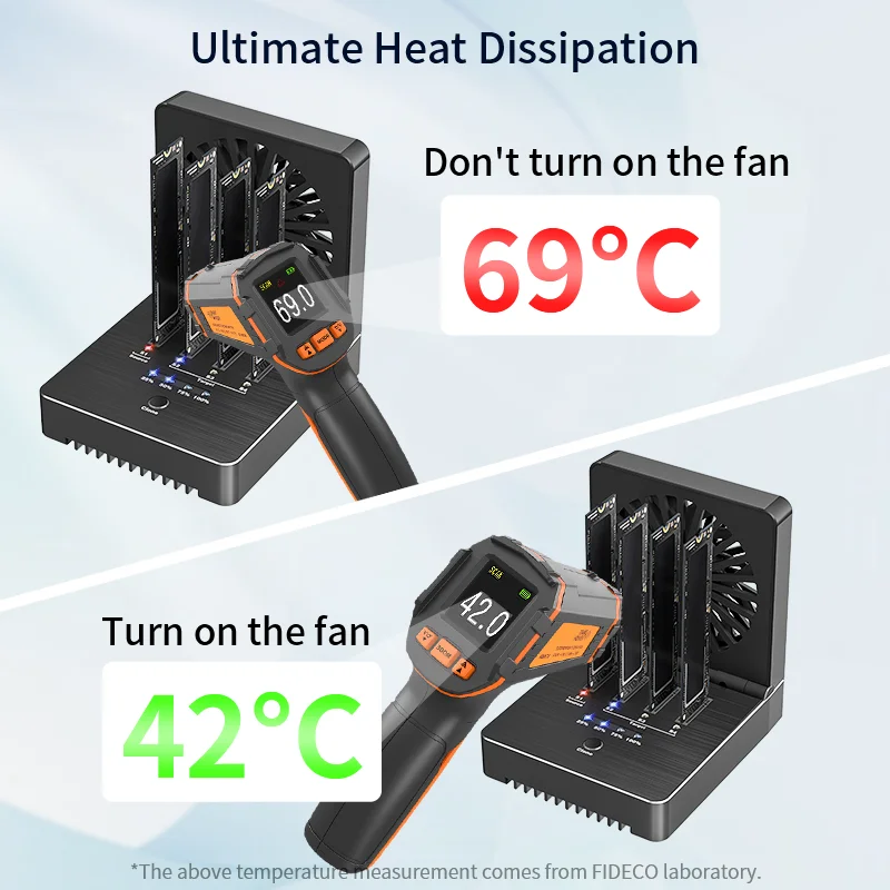 FIDECO Stock 4 Bay NVME SSD Offline Clone Docking Station with Fan USB4 40Gbps Data Transfer Free Installation M2 SSD Dupilcator - Image 5