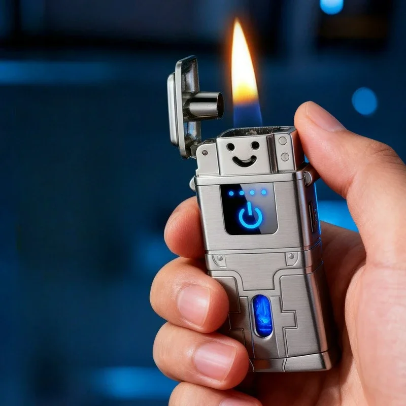 High End Robot Hybrid Induction Lighter Metal Portable Visual Fuel Tank Outdoor Portable Lighter Fashionable Smoking Gift