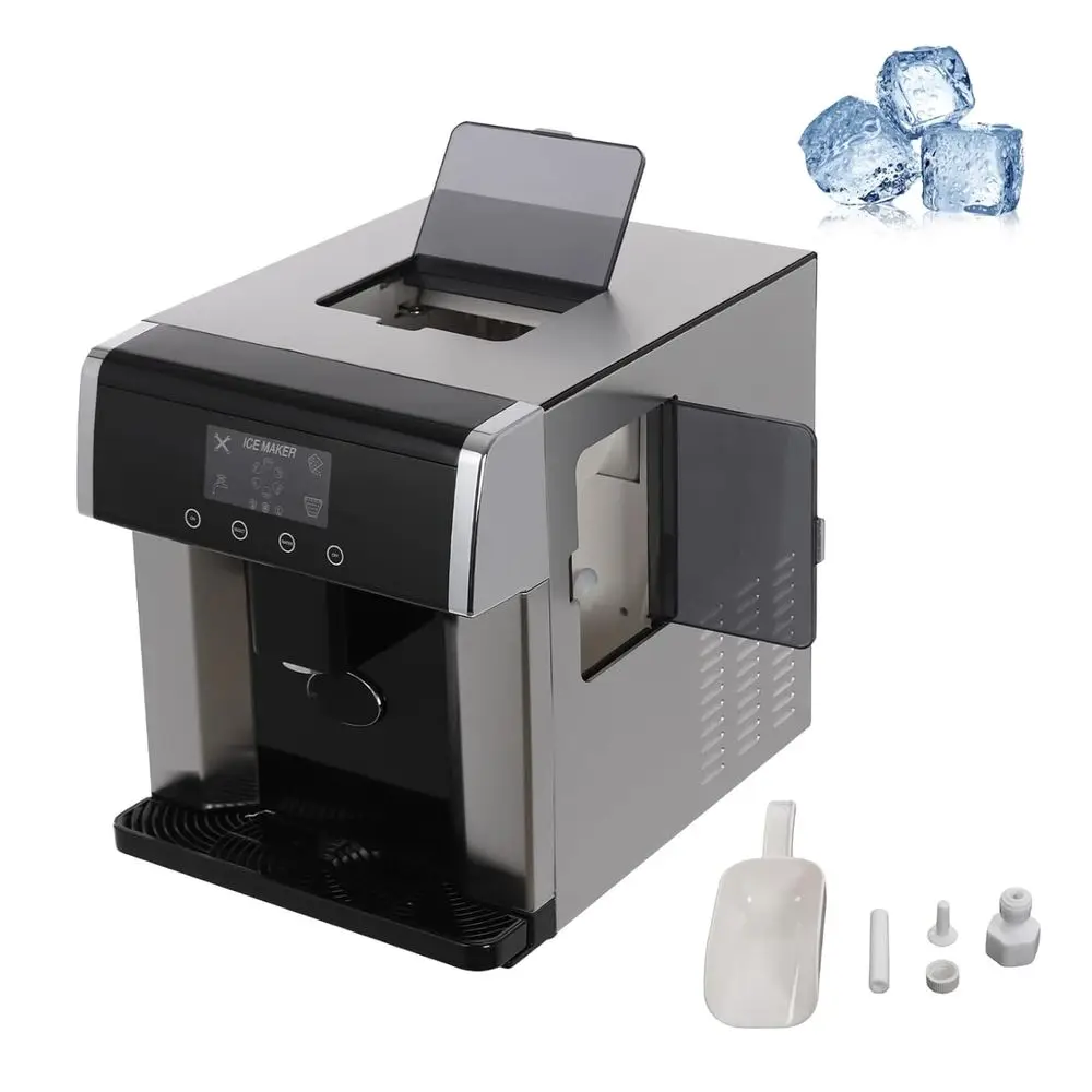 

Stainless Steel Countertop Ice Maker: 33lbs Daily, 1.32lbs Storage, LCD Display, Ideal for Home or Bar