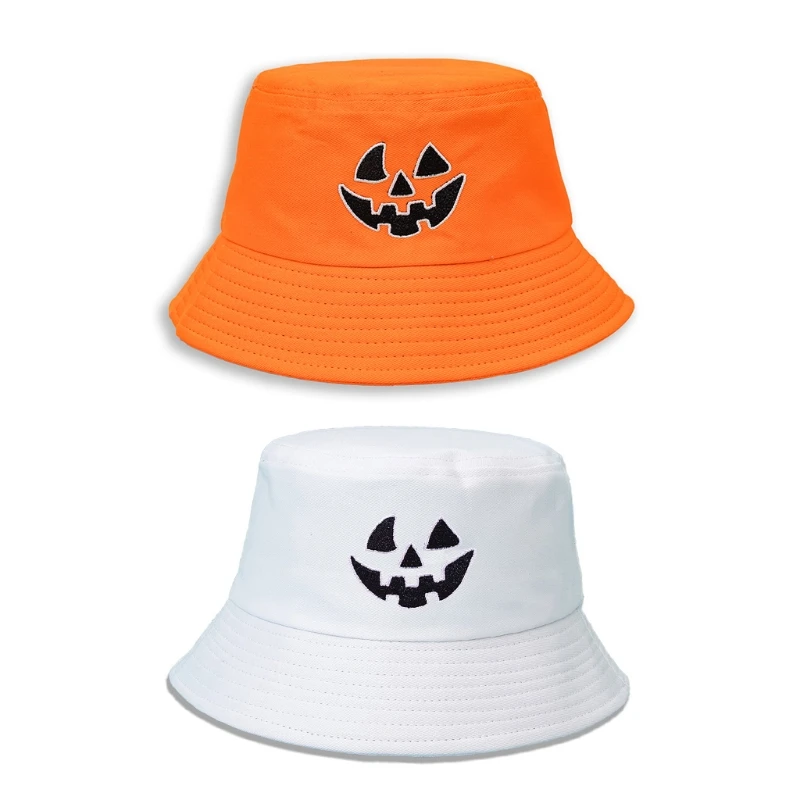 Fashion Embroidery Pumpkin Bucket Hat 56-58cm Halloween Fisherman Hat All Seasons for Sun for Protection for Male Female