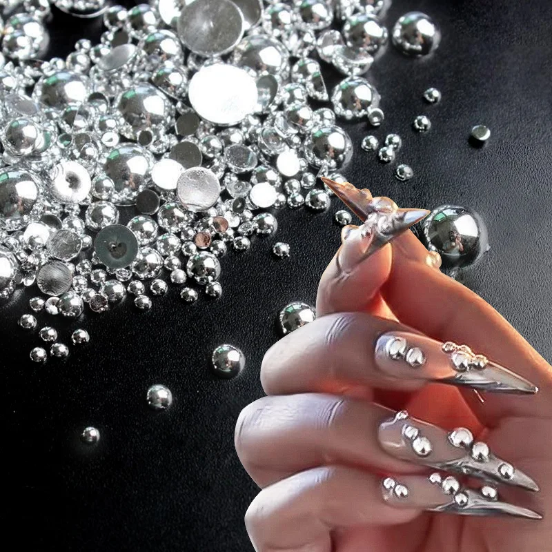 

100/200pcs 3D Punk Silver Pearl Shape test