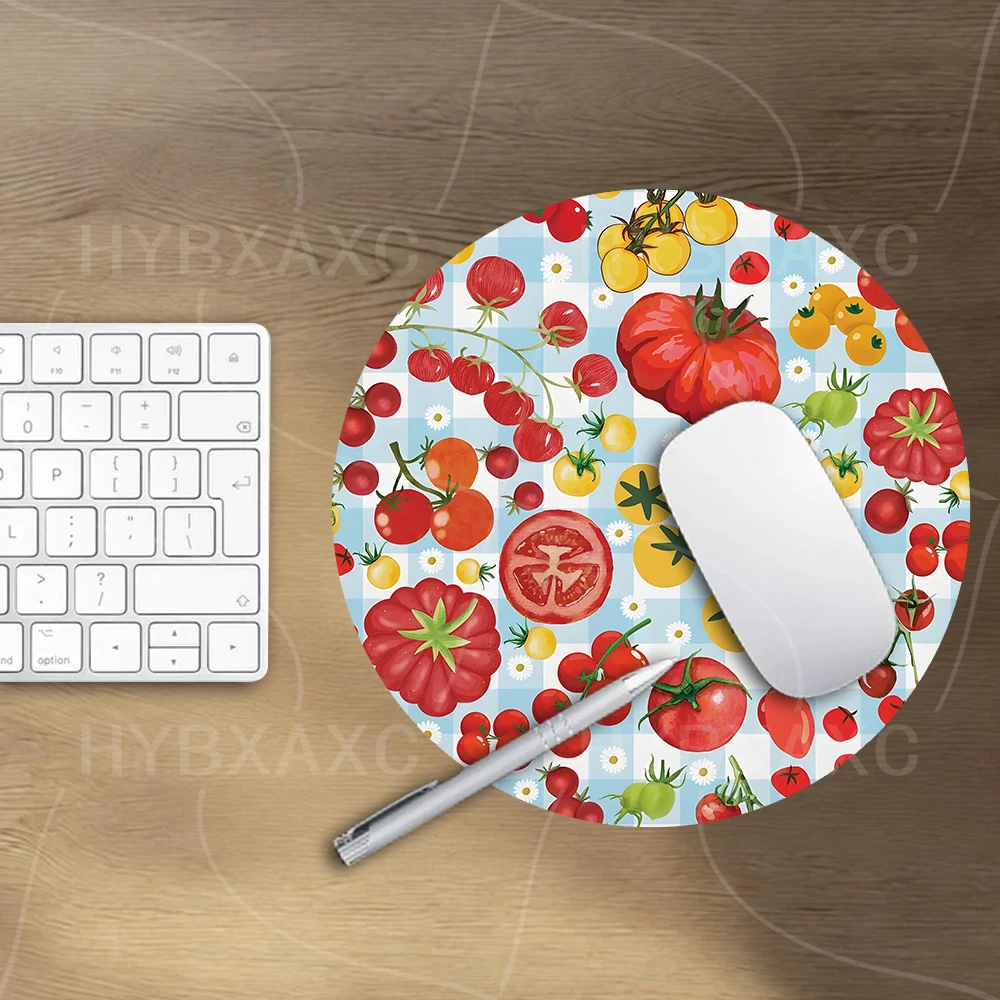 Colorful Tomato Mousepad Farmers Market Style Floral Round Desktop Computer Keyboard Wireless Mouse Boy Girl Gift for Play games