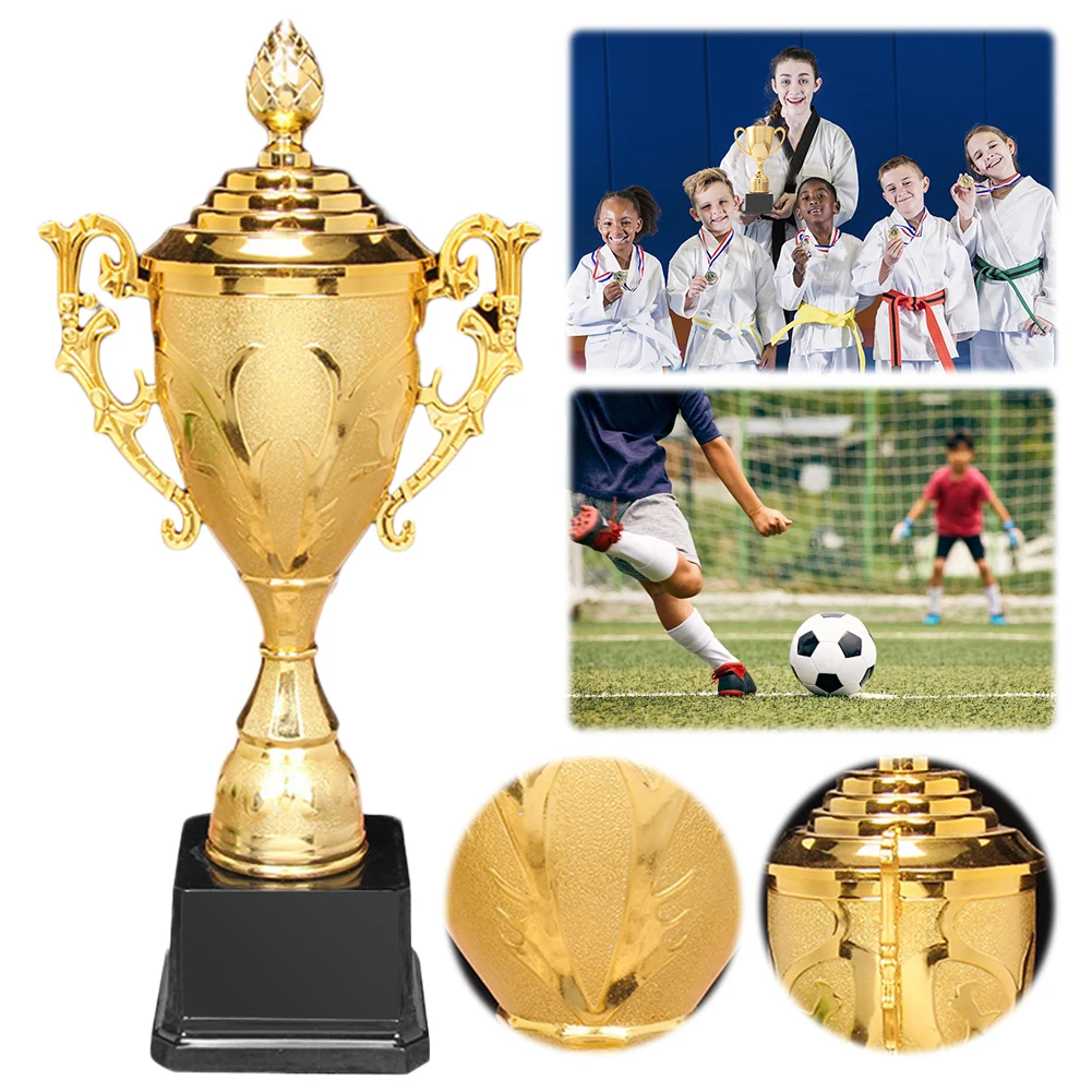 

Gold Plastic Trophy Basketball Football Trophy 8.5 Inch Game Match Trophy with Lid Winners Award Trophy for Competition Race