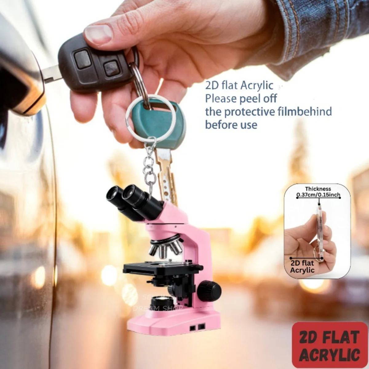 Microscope Keychain 2D Flat Acrylic Pendant,Hanging Decoration for Bags/Festive/Party/Gift/Car Keys/Home/DIY,Microscope Ornament