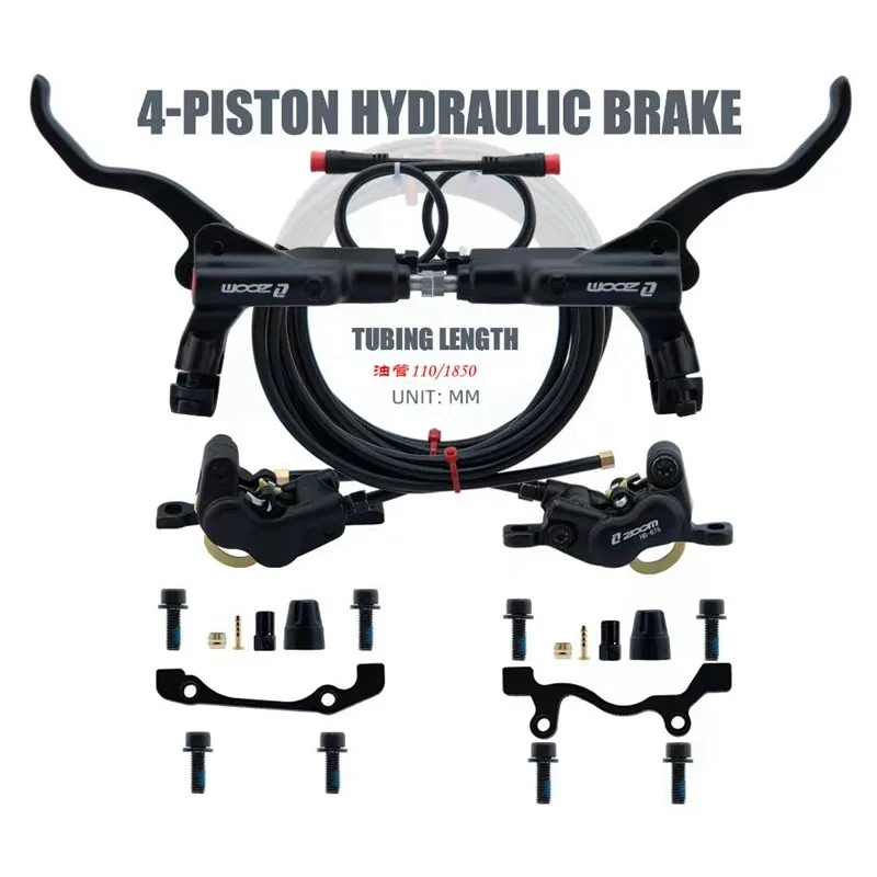 Zoom HB876 Power-off Hydraulic Disc Brake MTB Oil Brake 4 Pistons Caliper Front/Rear Brakes Folding/Mountain E-bike 26 27.5 29er