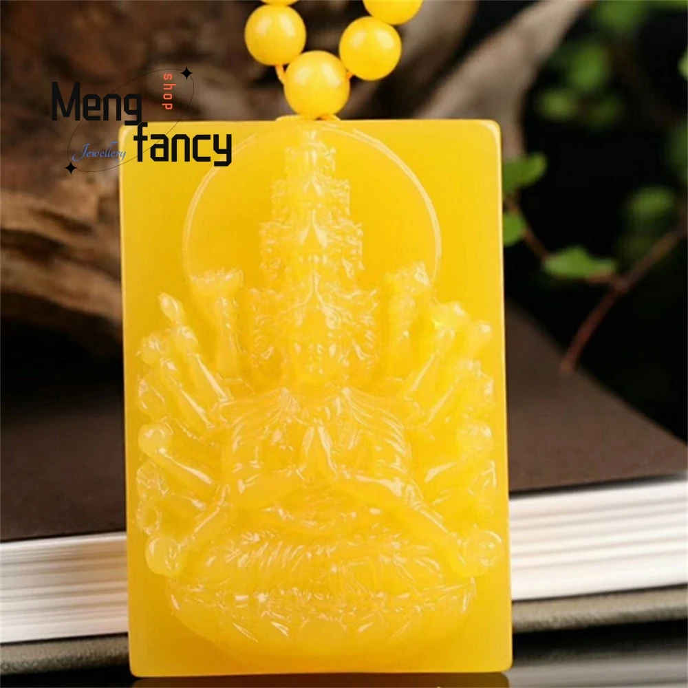 

Thousand-Handed Guanyin Bodhisattva Pendant, Chicken Oil Yellow Amber, Eight Guardian Deities Sweater Necklace Pendant Exquisite