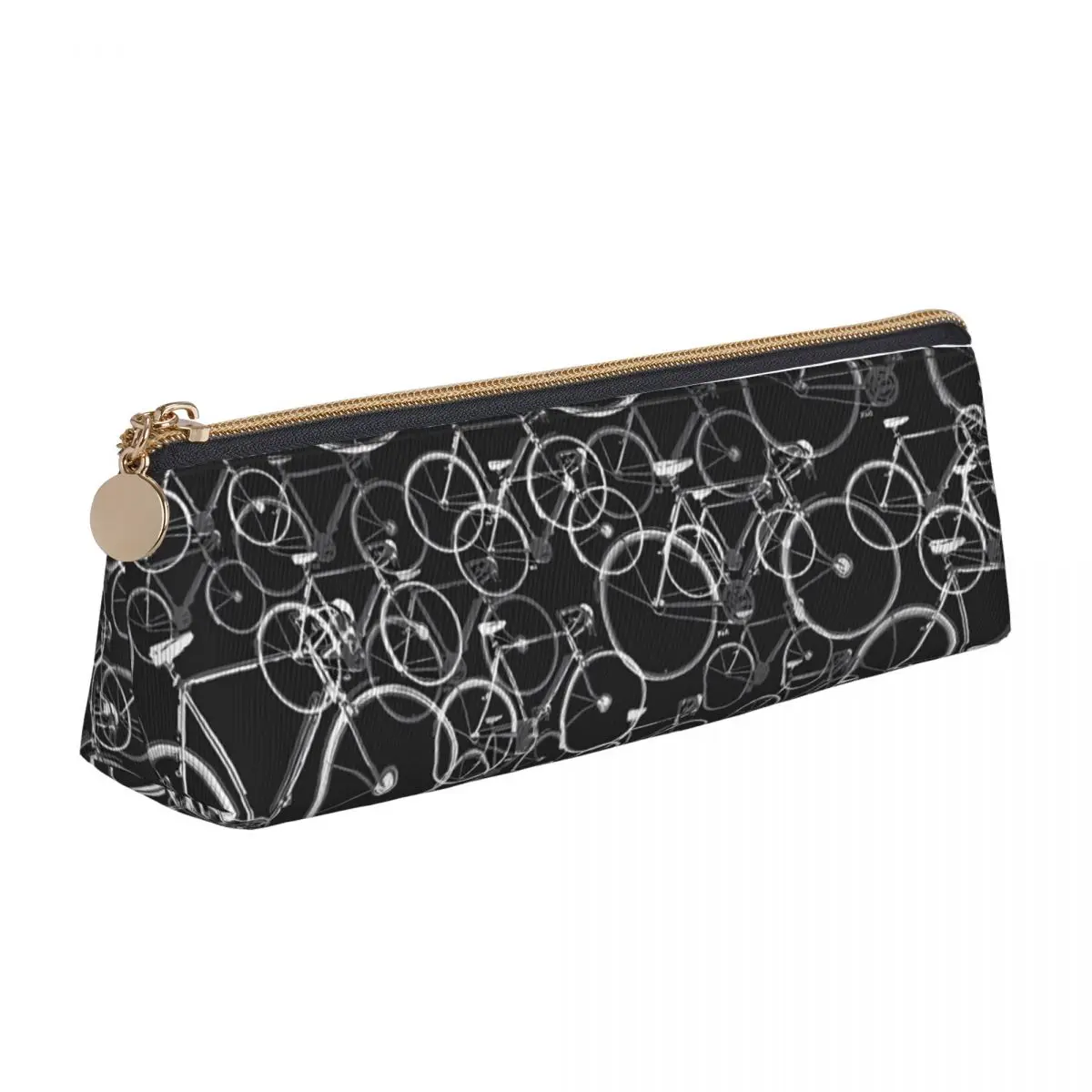 Black And White Bicycles Pencil Case Bikes PU Leather Pencil Pouch Boy Girl Portable School Pencil Cases Stationery Organizer