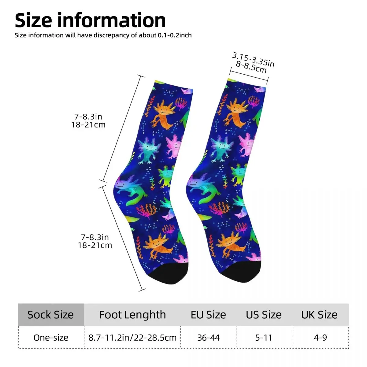 All Seasons Crew Stockings Vintage Axolotl Neon Socks Crazy Hip Hop Long Socks for Men Women Valentine's Day Gifts