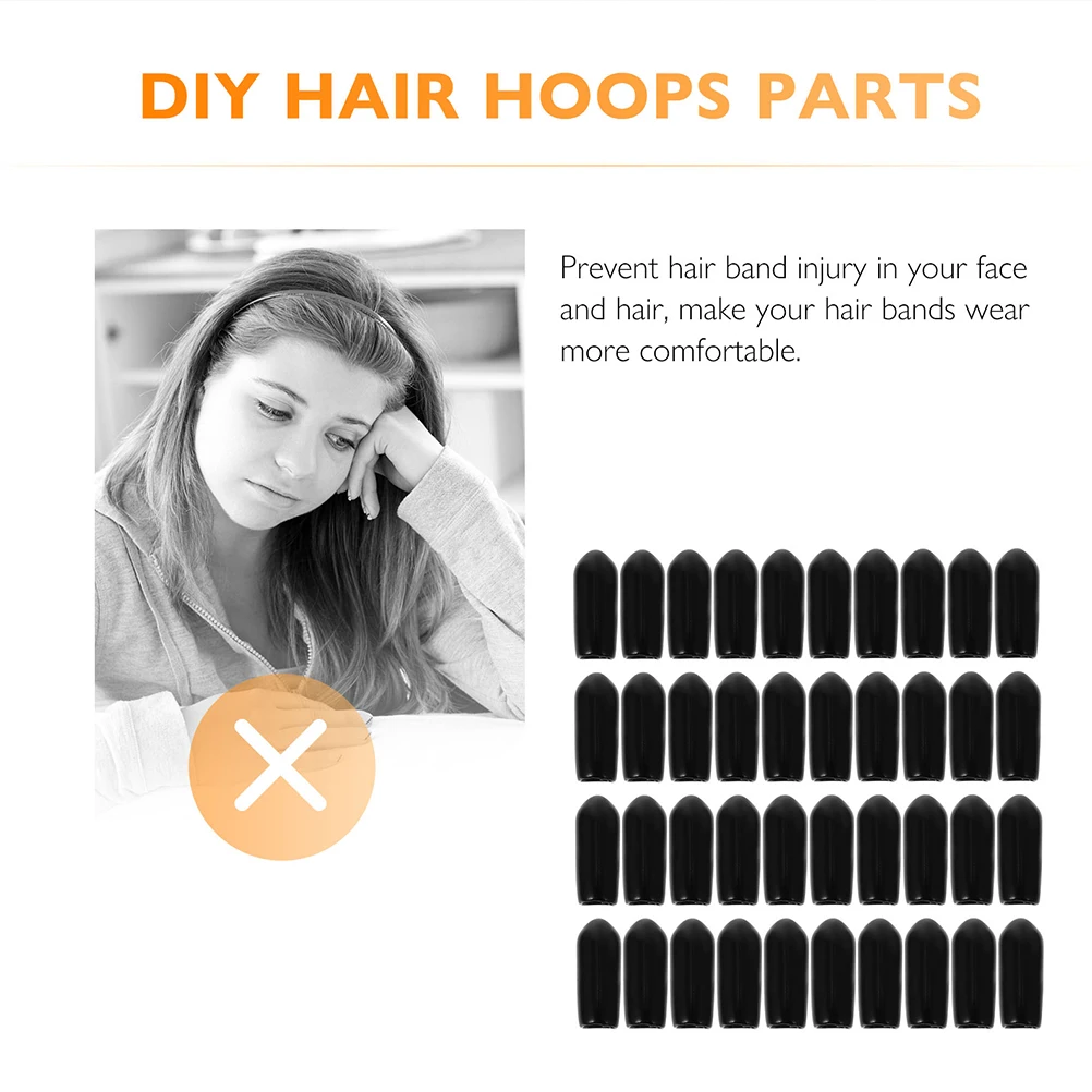 

100 Pcs Hair Headband Accessories Bands Stabilizer Rubber End Caps Covers Black