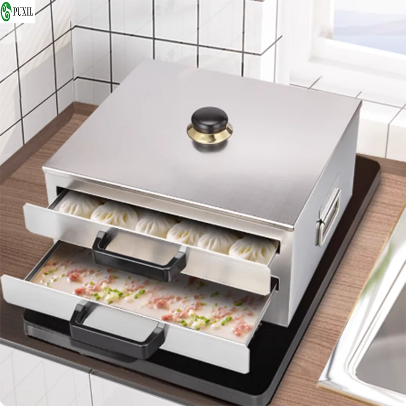 Double layer fast steam rice noodle machine -3L drawer steamer with 2 trays -15min fast Dim sum cooking