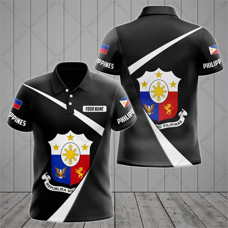 Philippines Flag & Coat of Arms Customized Polo Shirts Summer Casual Streetwear Men\'s Fashion Loose Jersey Plus Size Sportswear