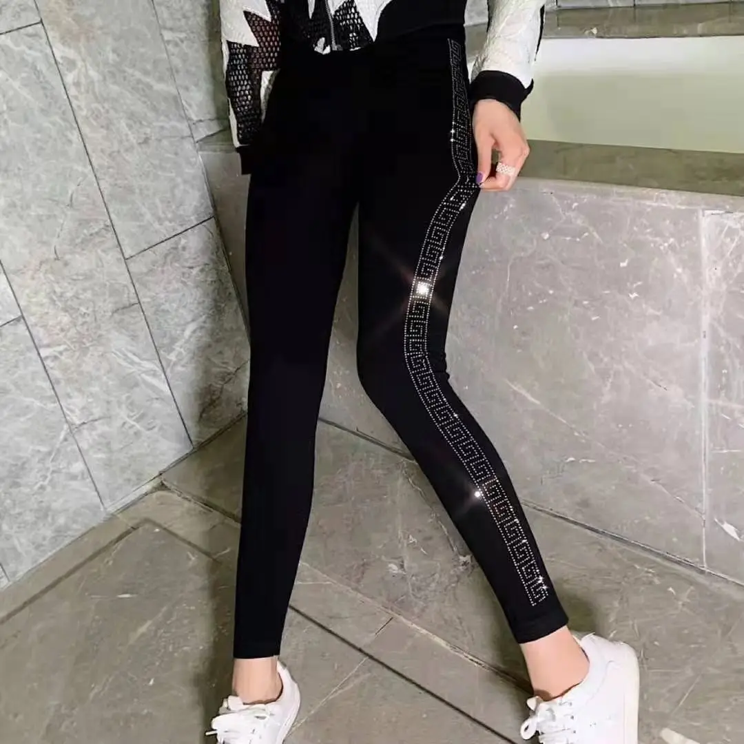 Modal Leggings für alle Jahreszeiten Oberbekleidung bling bling heißes Bohren Stretch enge Bleistift hose verdicken Samt schwarze Frau Legging