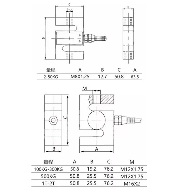S-Type 100kg-2T مستشعر قوة خلية تحميل ضغط التوتر ثنائي الاتجاه للآلات الصناعية أنظمة صغيرة الحجم