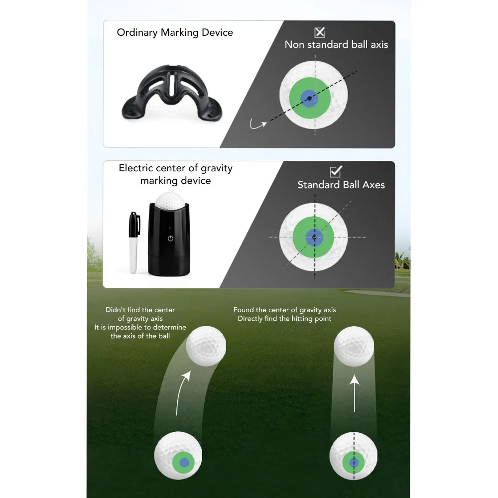 1set Plastic Body Golf Ball Marker Automatic Drawing Center of Gravity Golf Ball Liner Electric Motor Pen Included Marker Case