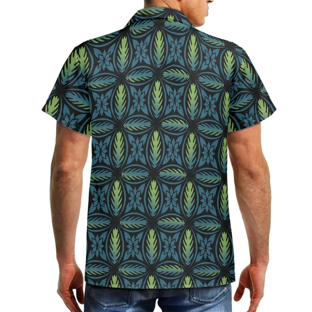 Casual Button Down Aloha Shirts for Men Polynesian Shirt Tribal Clothing Green Tapa Masi Print Custom Hawaiian Islands Shirts