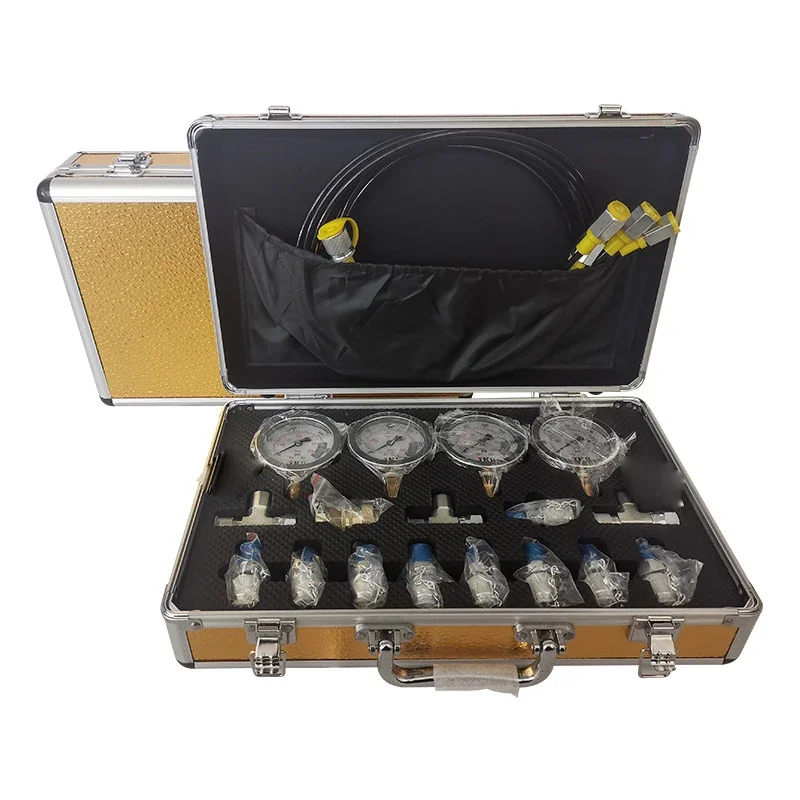 Portable Excavator Pressure Gauge Hydraulic Test Kit Repair Tools Include 9 Joints And 4 Gauges Suitable For Smelting Mining