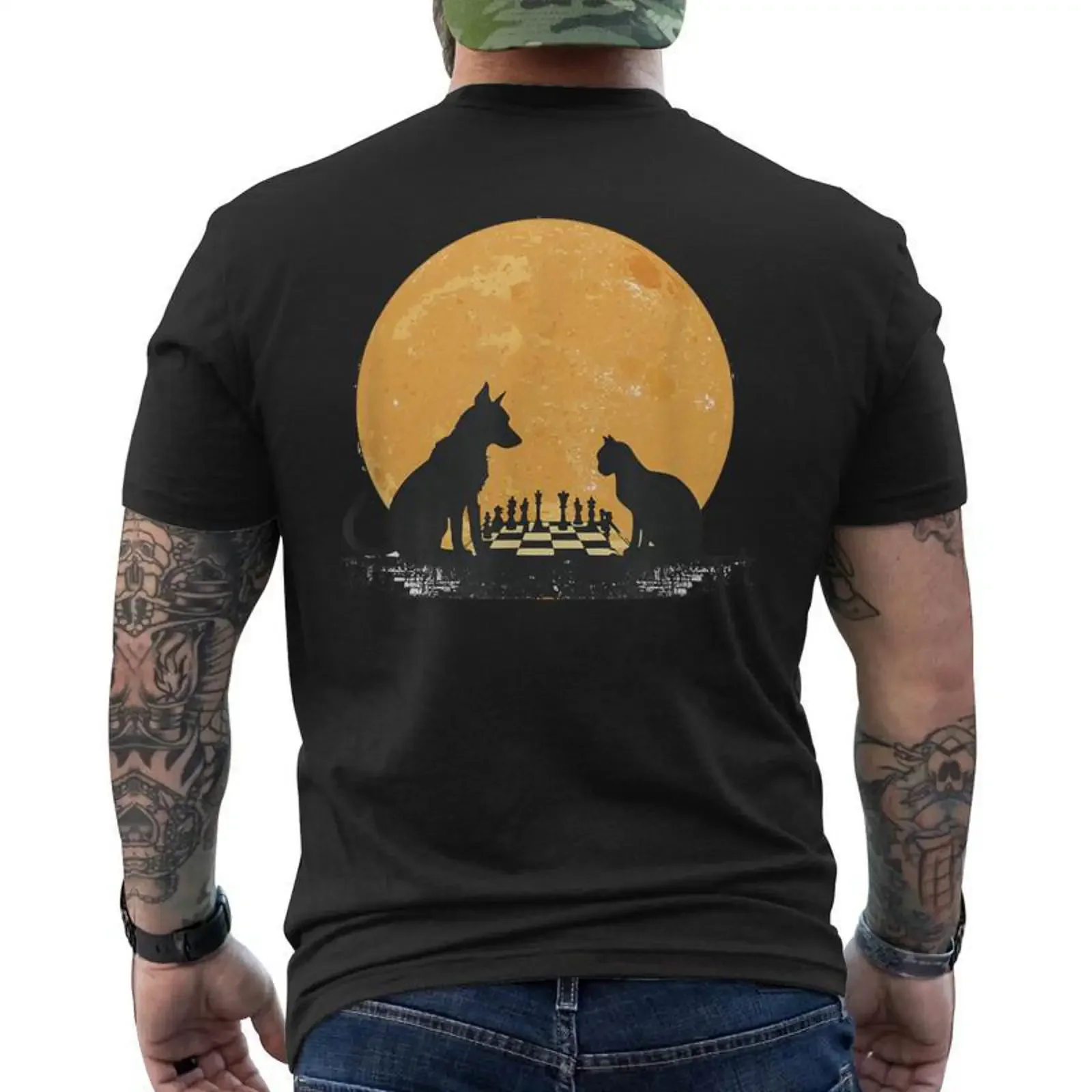 Joueur D'échecs Animal T shirt imprimé au dos Cadeauxyz vintage Washed homme Stylish fashion streetwear Stretched graphic