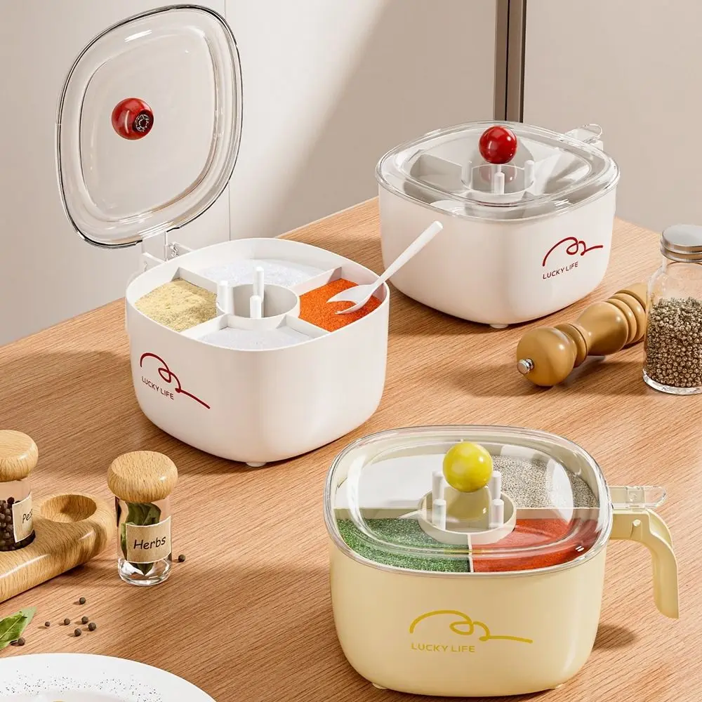 

Plastic 4 in 1 Seasoning Box Large Capacity Moisture-proof Spice Container with Lid Spoon Sealed Condiment Container For Kitchen