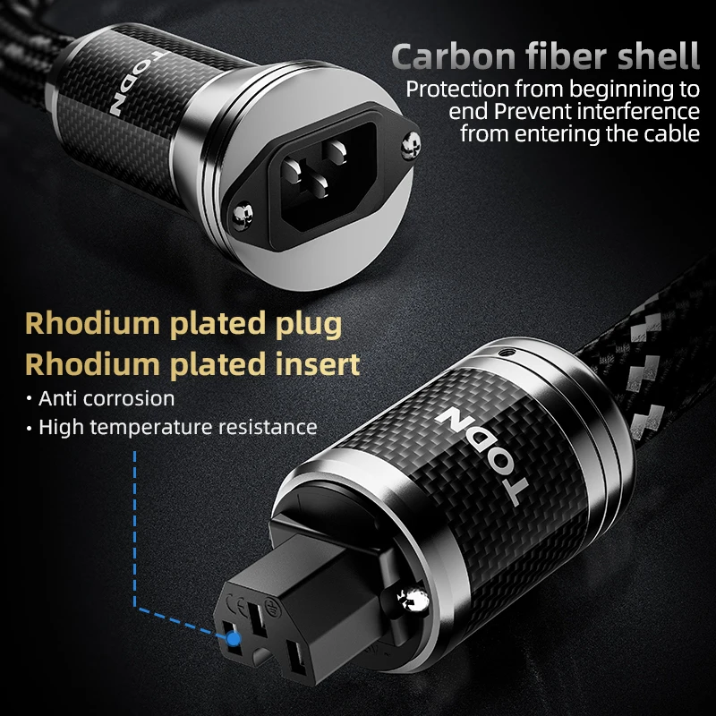 TODN HIFI Power filter, power cable extension cable, carbon fiber plug housing, rhodium plated connector