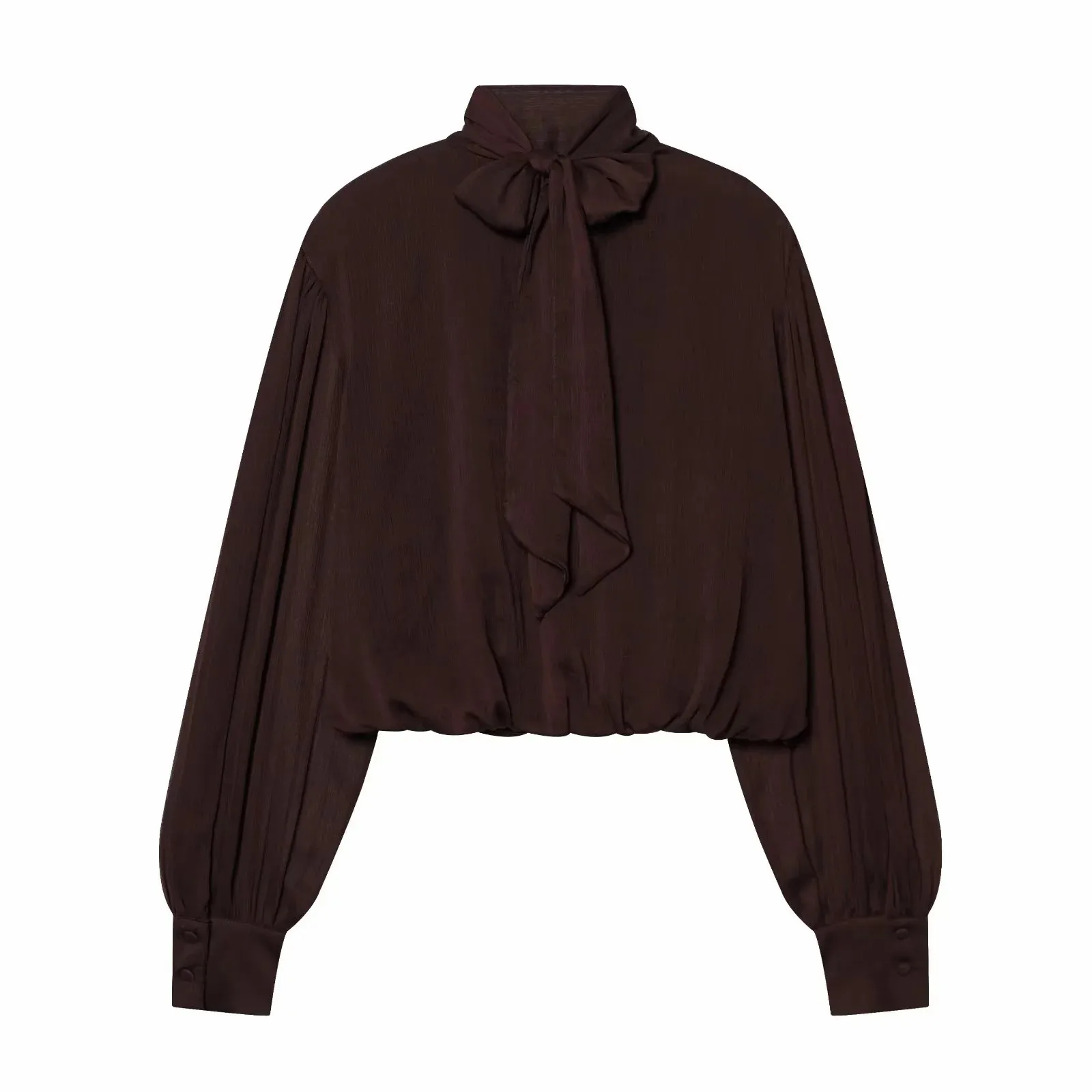 Damen Perspektiv-Hemden und -Tops: Modische, lockere, langärmelige, elegante Frühlingsblusen mit schickem Stehkragen für Frauen – Detail 9