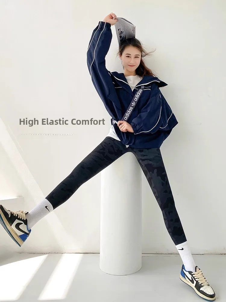 Camouflage arkskin Yoga Pants Women's Autumn Winter Thiened Fce High Waist Slim Fit Nine Points Fitn Gym Trousers