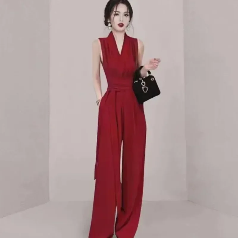 Women's Summer New Jumpsuit Fashion Elegance Chiffon Printing SlimThin Sexy One-piece Wide Leg Pants Party Suit For Women Z628