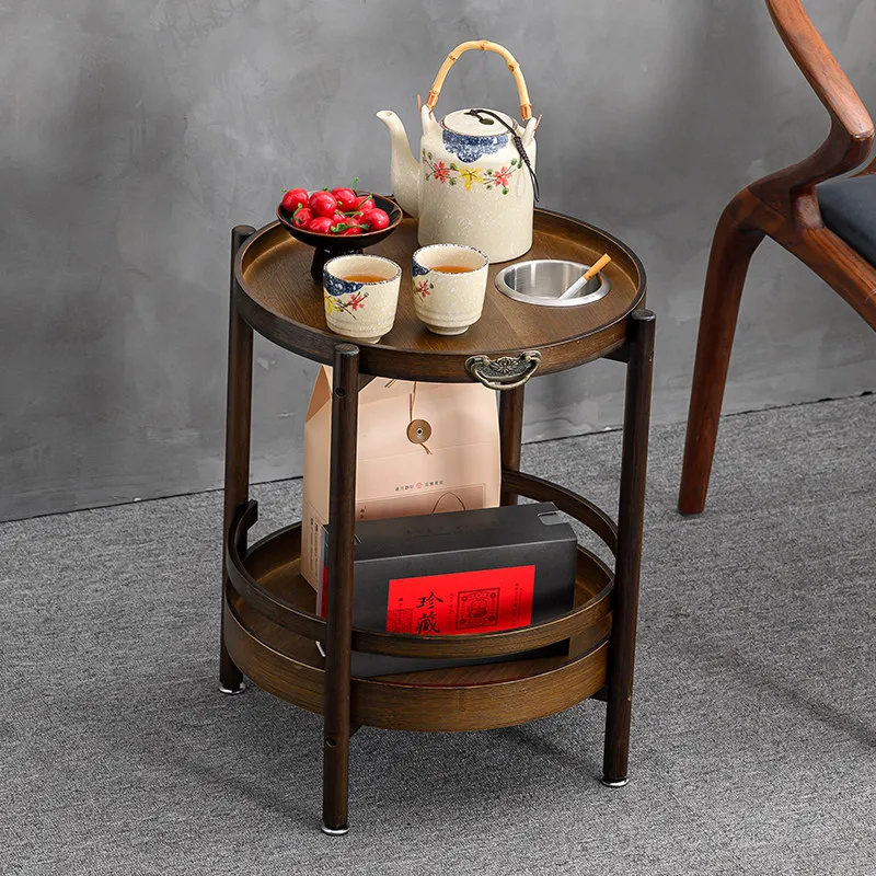 New Chinese Style Mobile Tea Table, Round Game Table with Ashtray for Card Room, Multifunctional Home Accent