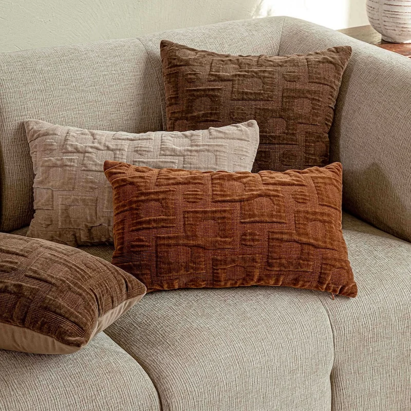 Warm Tone Textured Pillow Cover Set | Minimalist Wabi-Sabi Style Crushed Velvet Cushion Cases | Neutral Color Sofa Bedroom Decor