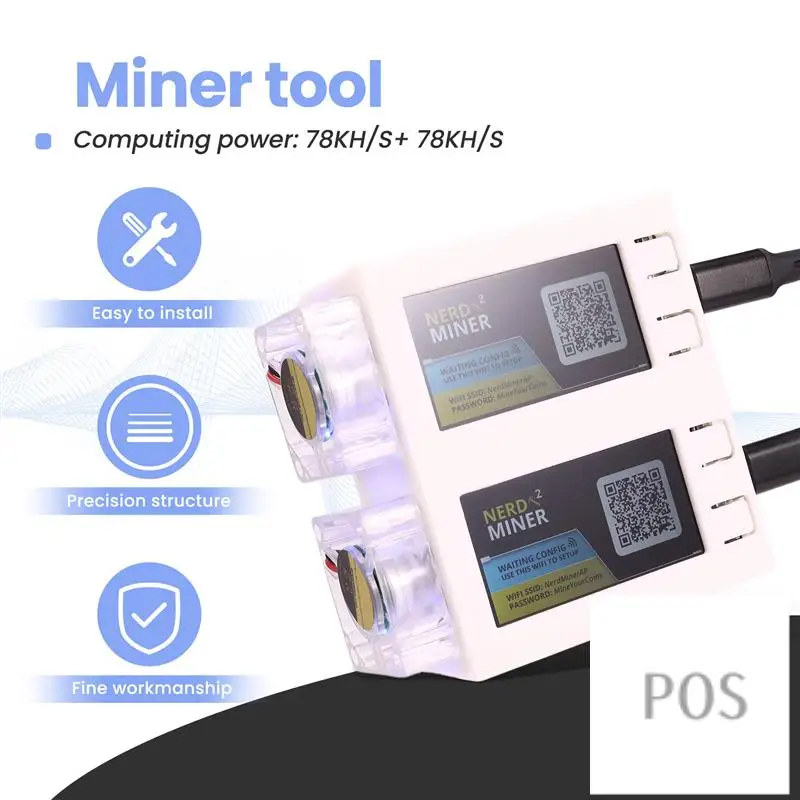 

Nerdminer V2 Miner 78KH/S*2 Dual Screen BTC Solo Lottery Miner Bitcoin Nerd Miner Lotto Miner With Luminous Fan-POS