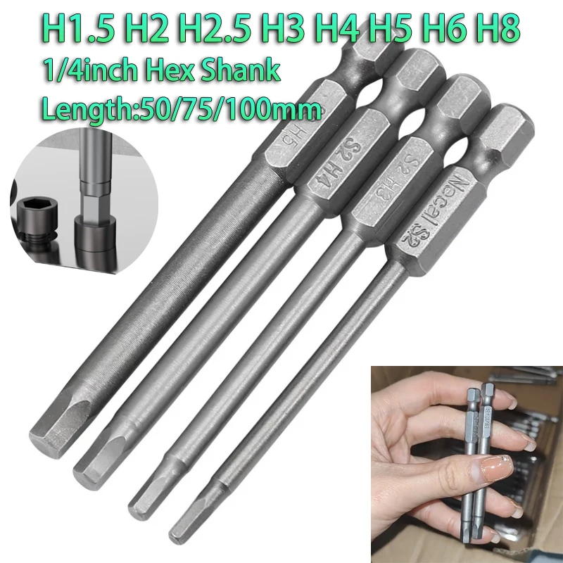 50/75/100mm Hex Screwdriver Bits 1/4 Inch Hex Shank Electric Wrench Drill Bit Magnetic Hex Key Screwdriver 1.5/2.0/2.5/3.0-8mm
