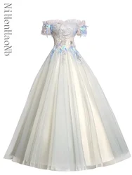 New Sweet Boat Neck Floor Length Quinceanera Dresses Lady Girl Women Princess Bridesmaid Banquet Party Ball Prom Dress Gown