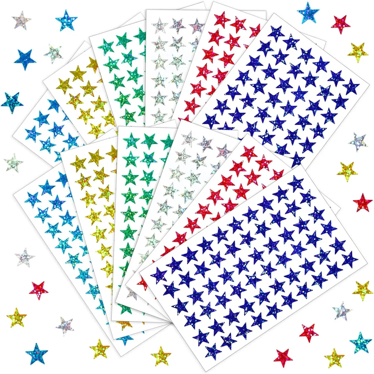 

600-2100 PCS Foil Holographic Star Reward Stickers 7 Colors Decoration Glitter Star Sticker Planner Supply DIY Craft Party Favor