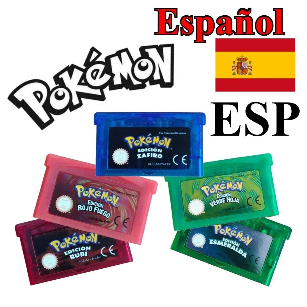 Pokémon Cartucho De Videojuego GBA De 32 Bits Serie (Emerald/Red Fuego/LeafGreen/Ruby/Sapphire), Versión ESP, Regalo Para Niños