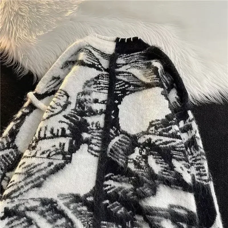 Man Clothes Black Y2k Vintage Tie Dye Knitted Sweaters for Men Cardigan V Neck Aesthetic with Pockets Maletry A Winter 2024 Fun