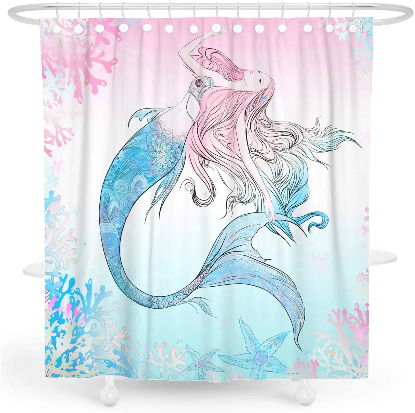 Mermaid Shower Curtain Ocean Shower Curtain Pink Girl Shower Curtain Spring Cute Shower Curtaincurtains Curtain Shower Curtain