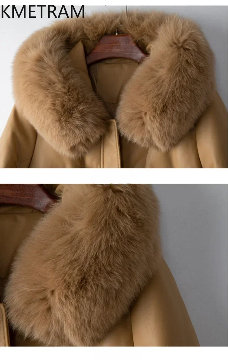 100% Sheepskin Puffer Jacket Women Clothing Goose Down Long Coats 2024 Winter Jackets with Hood Fox Fur Collar Пуховик Женский