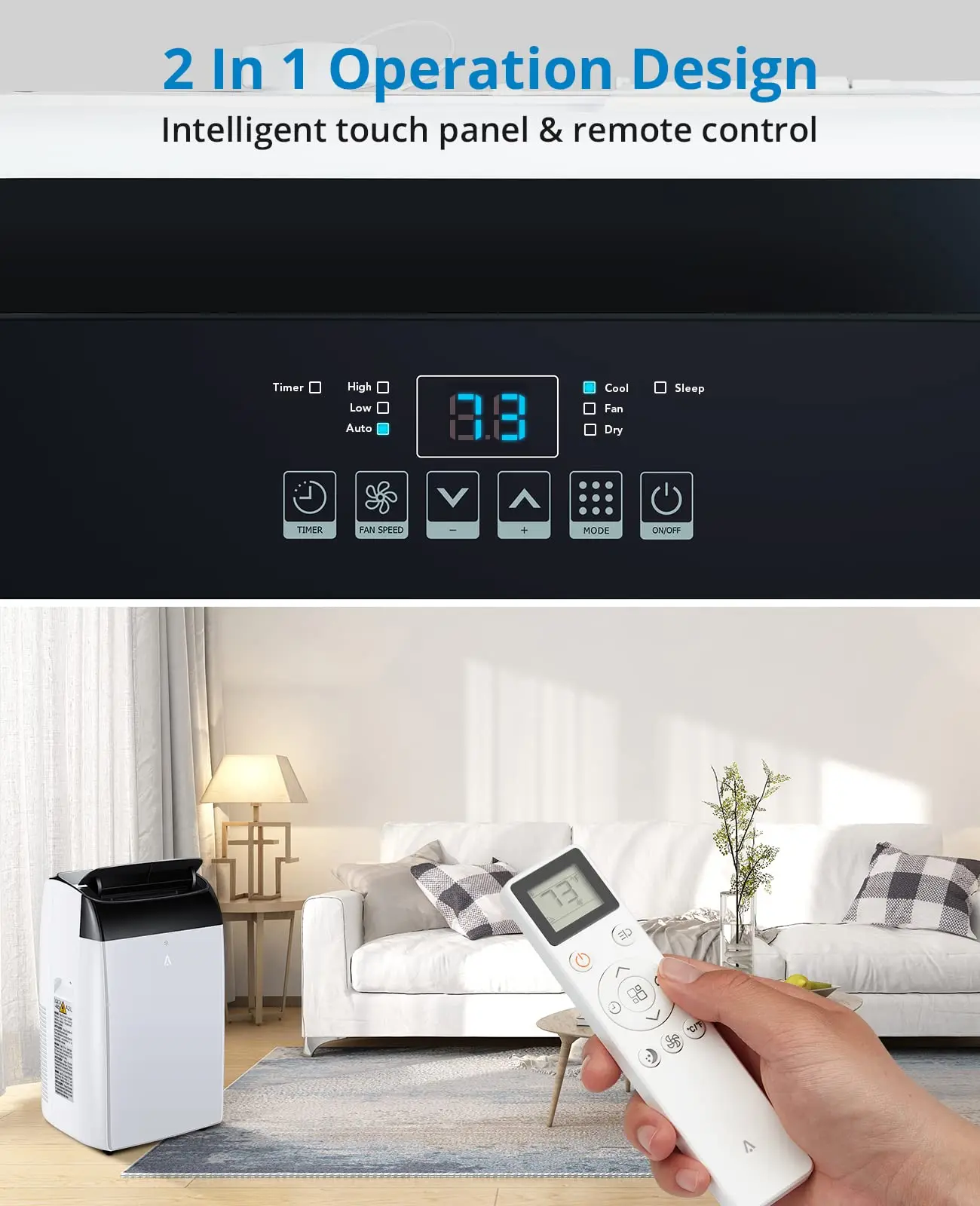 12000 BTU Portable Air Conditioner with Remote Control, Portable AC Cools to 750 Sq.ft Room, with Fan and Dry Function, Quiet Operation, Double Motor, Sleep Mode, Energy Savings, 110-115V