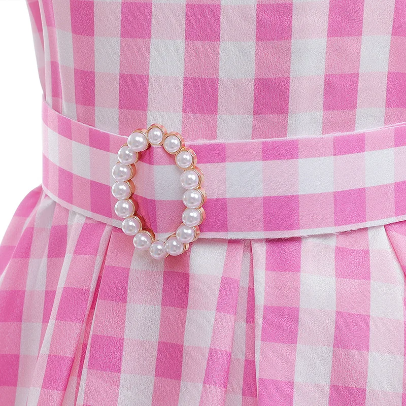 Movie Heroine Plaid Dress Girls Fashion Modern Frock with Headwear Pink Lady Doll Role Play Costume 80s 90s Vintage Vestidos